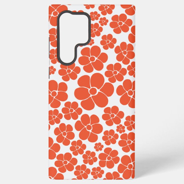 Flower Pattern - Orange and White Samsung Galaxy S22 Ultra Case (Back)