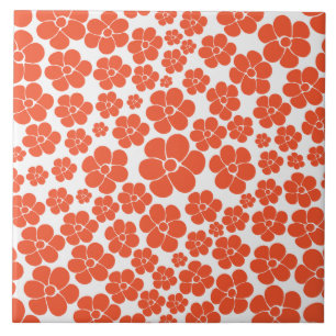 Flower Pattern - Orange and White Tile