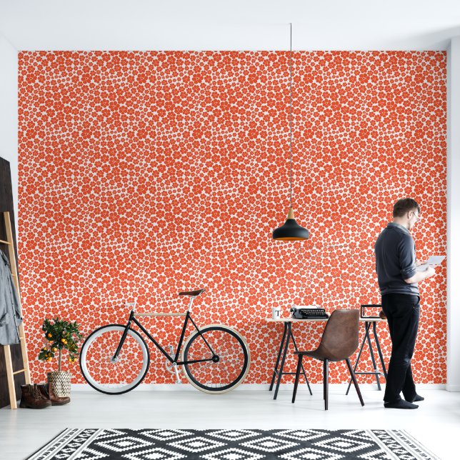 Flower Pattern - Orange and White Wallpaper (Living Room)