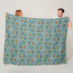 Flower Pattern orange Swirl Berry on Teal -  Fleece Blanket