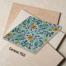 Flower Pattern orange Swirl Berry on Teal -