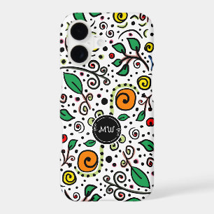 Flower Pattern orange Swirl Berry on White -