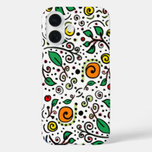 Flower Pattern orange Swirl Berry on White -