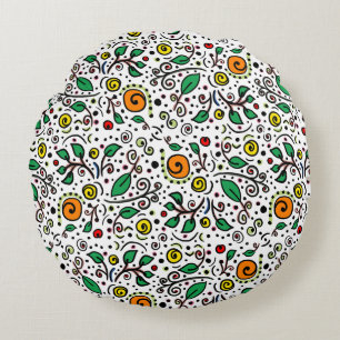 Flower Pattern orange Swirl Berry on White - Round Cushion