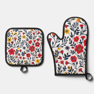 Flower pattern oven mitt & pot holder set