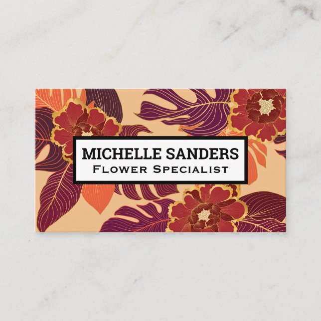 Flower Pattern Palm Leaves Business Card (Front)