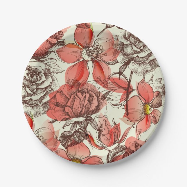 Flower pattern paper plate (Front)