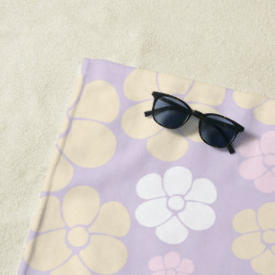 Flower Pattern - Pastel Pink, Yellow and Purple Beach Towel