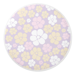 Flower Pattern - Pastel Pink, Yellow and Purple Ceramic Knob