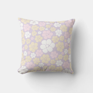 Flower Pattern - Pastel Pink, Yellow and Purple Cushion