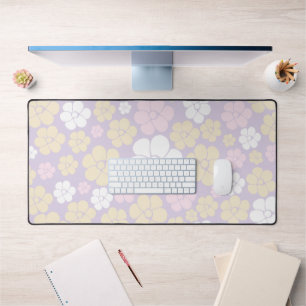 Flower Pattern - Pastel Pink, Yellow and Purple Desk Mat