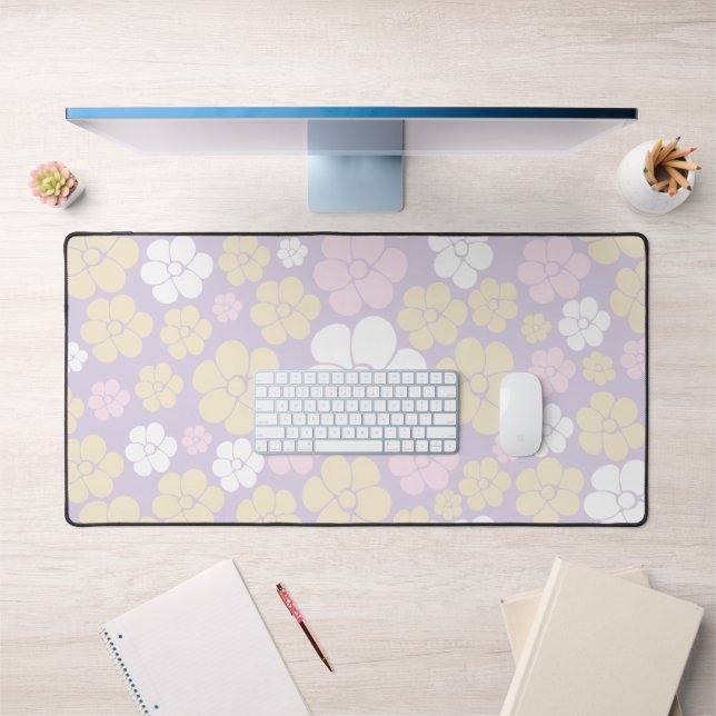 Flower Pattern - Pastel Pink, Yellow and Purple Desk Mat (Office 1)