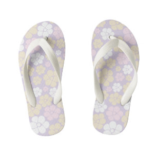 Flower Pattern - Pastel Pink, Yellow and Purple Kid's Flip Flops
