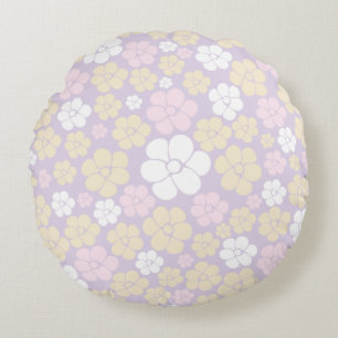 Flower Pattern - Pastel Pink, Yellow and Purple Round Cushion