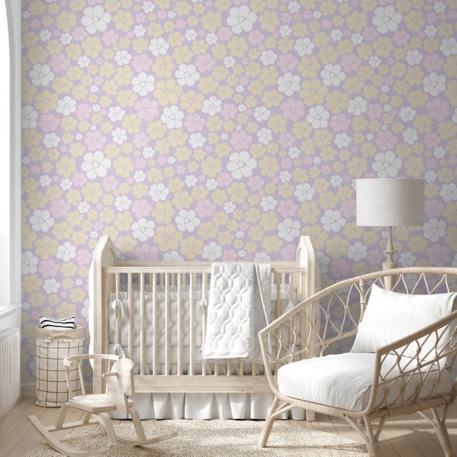 Flower Pattern - Pastel Pink, Yellow and Purple Wallpaper (Kids)