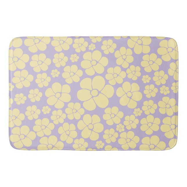 Flower Pattern - Pastel Yellow and Purple Bath Mat (Front)