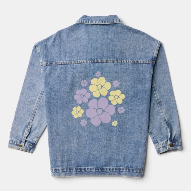 Flower Pattern - Pastel Yellow and Purple Denim Jacket (Back)