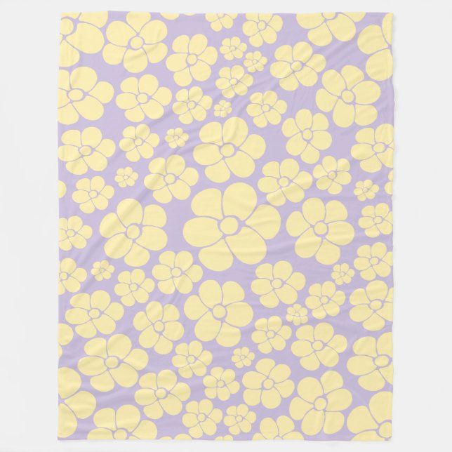 Flower Pattern - Pastel Yellow and Purple Fleece Blanket (Front)