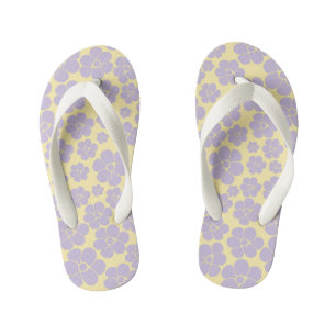 Flower Pattern - Pastel Yellow and Purple Kid's Flip Flops