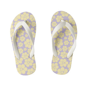 Flower Pattern - Pastel Yellow and Purple Kid's Flip Flops