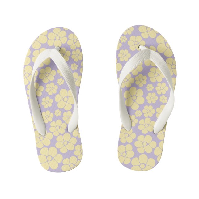 Flower Pattern - Pastel Yellow and Purple  Kid's Flip Flops (Footbed)