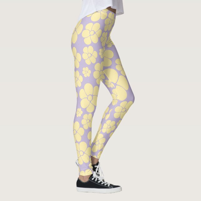 Flower Pattern - Pastel Yellow and Purple Leggings (Right)