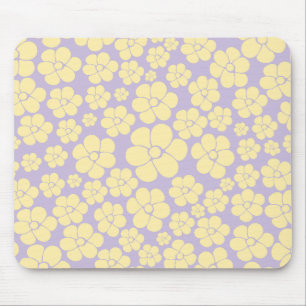 Flower Pattern - Pastel Yellow and Purple Mouse Mat