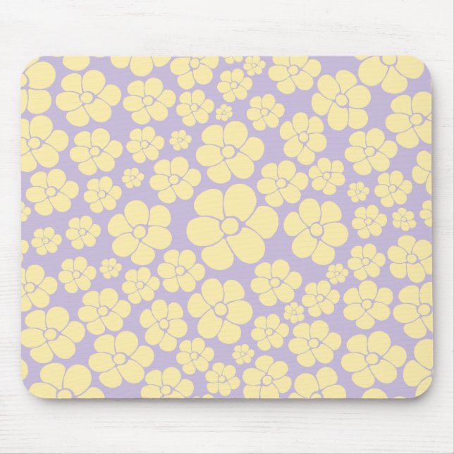 Flower Pattern - Pastel Yellow and Purple Mouse Mat (Front)