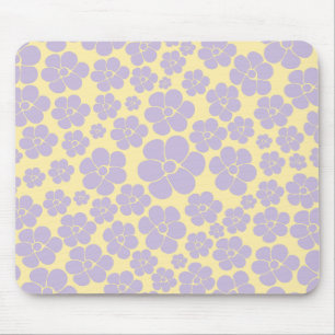 Flower Pattern - Pastel Yellow and Purple Mouse Mat