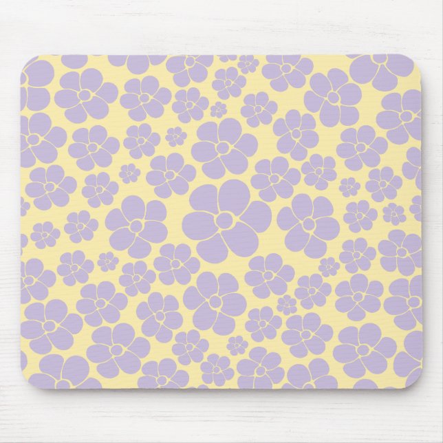 Flower Pattern - Pastel Yellow and Purple Mouse Mat (Front)