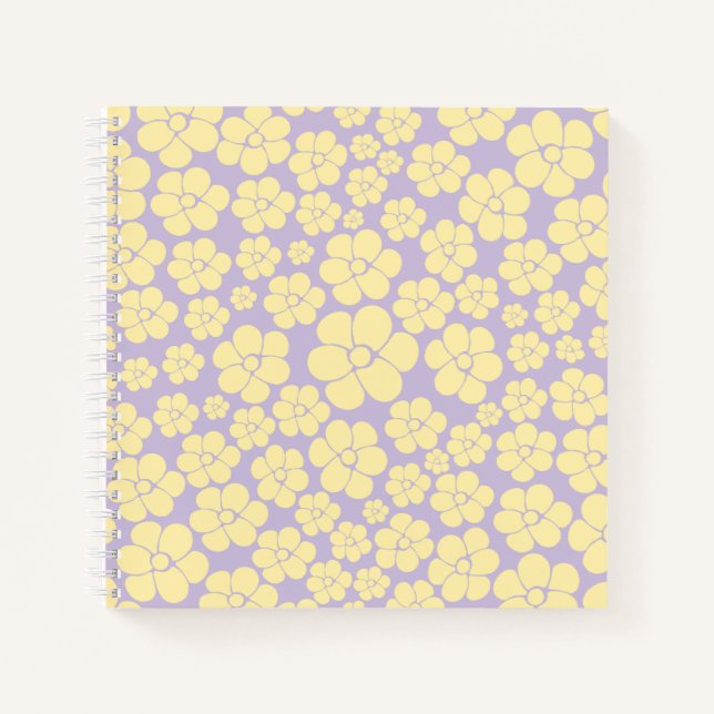 Flower Pattern - Pastel Yellow and Purple Notebook (Front)