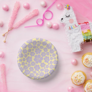Flower Pattern - Pastel Yellow and Purple Paper Plate