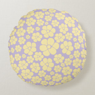 Flower Pattern - Pastel Yellow and Purple Round Cushion