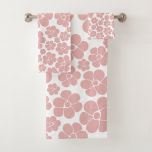 Flower Pattern - Pink and White Bath Towel Set
