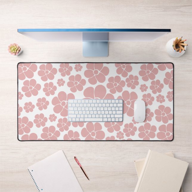 Flower Pattern - Pink and White  Desk Mat (Office 1)