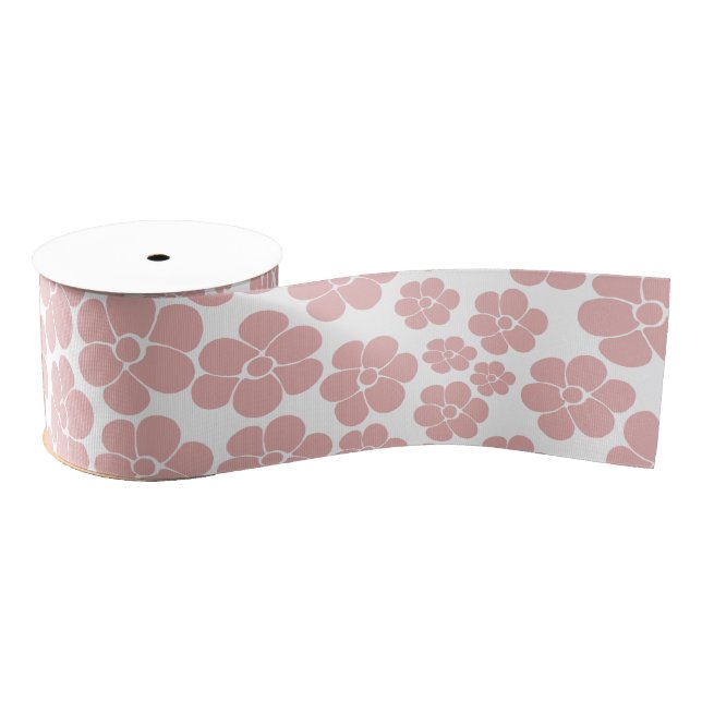 Flower Pattern - Pink and White Grosgrain Ribbon (Spool)