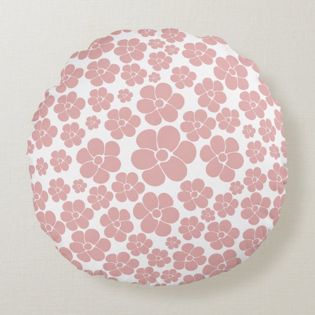 Flower Pattern - Pink and White Round Cushion (Front)