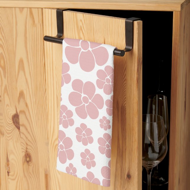 Flower Pattern - Pink and White  Tea Towel (Thirds Fold)