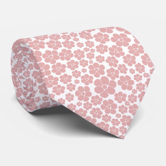 Flower Pattern - Pink and White  Tie (Rolled)