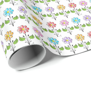 Flower Pattern Pink Blue Purple Orange Graphic Wrapping Paper