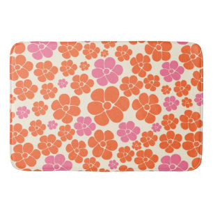 Flower Pattern - Pink, Orange and Cream Bath Mat