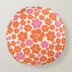 Flower Pattern - Pink, Orange and Cream Round Cushion
