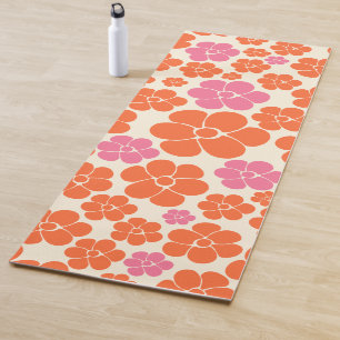 Flower Pattern - Pink, Orange and Cream Yoga Mat