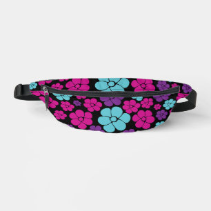 Flower Pattern - Pink, Purple, Blue and Black Bum Bags
