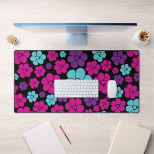 Flower Pattern - Pink, Purple, Blue and Black Desk Mat