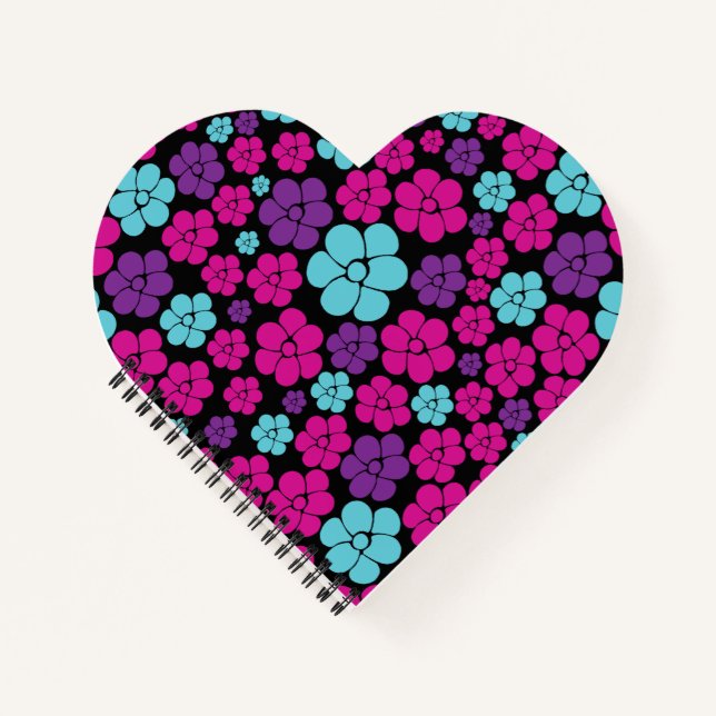 Flower Pattern - Pink, Purple, Blue and Black Notebook (Front)
