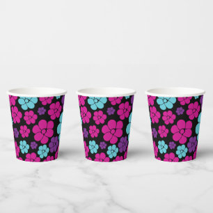 Flower Pattern - Pink, Purple, Blue and Black Paper Cups