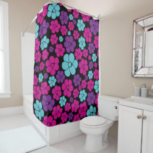 Flower Pattern - Pink, Purple, Blue and Black Shower Curtain