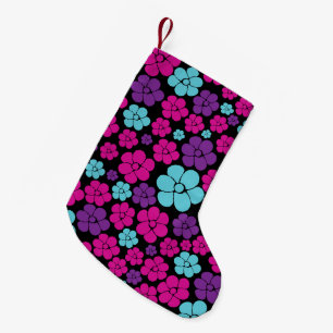 Flower Pattern - Pink, Purple, Blue and Black Small Christmas Stocking