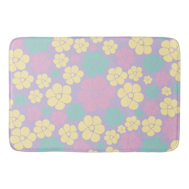 Flower Pattern - Pink, Yellow, Purple and Green Bath Mat (Front)